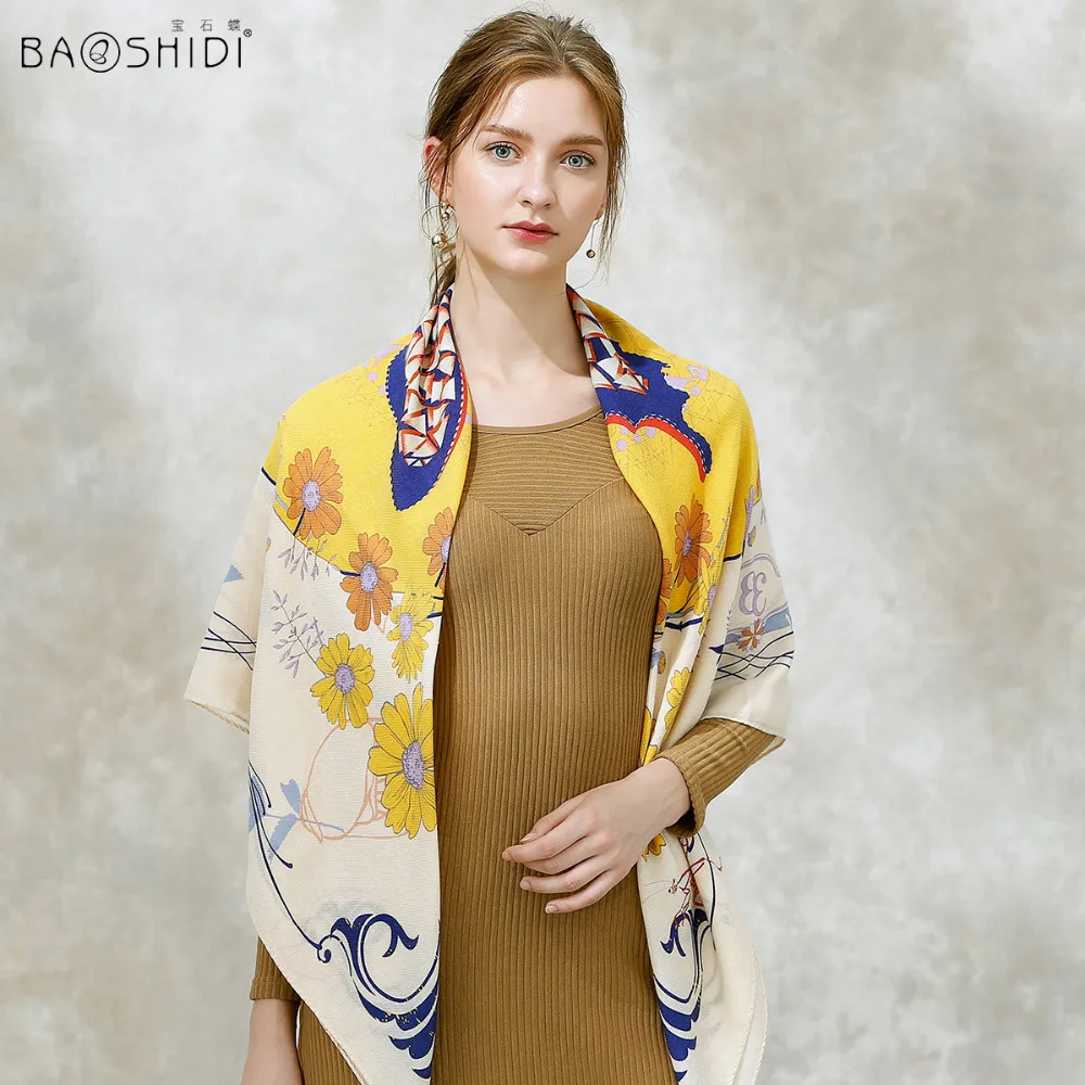 [BAOSHIDI] Зимний шерстяной женский шарф, теплый мягкий женский шарф, бесконечная элегантная квадратная шаль, Роскошный дизайнерский шарф