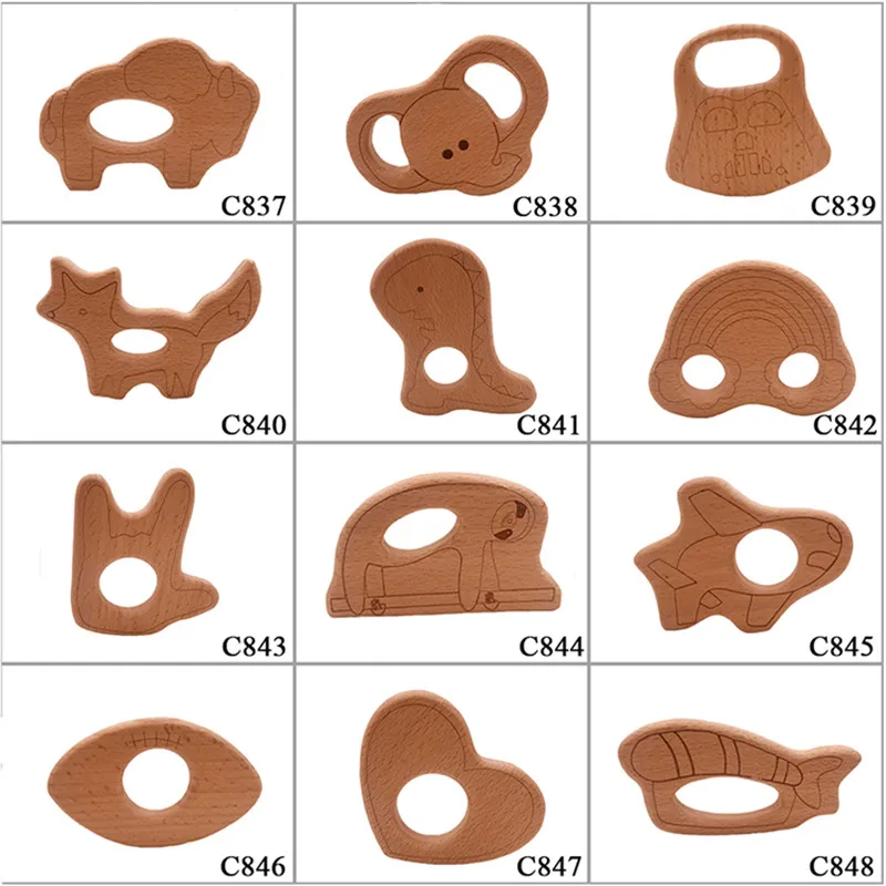 Пользовательские Деревянный Прорезыватель Органические Детские Прорезыватель Натуральный Бук прорезывания зубов схватив, игрушечный