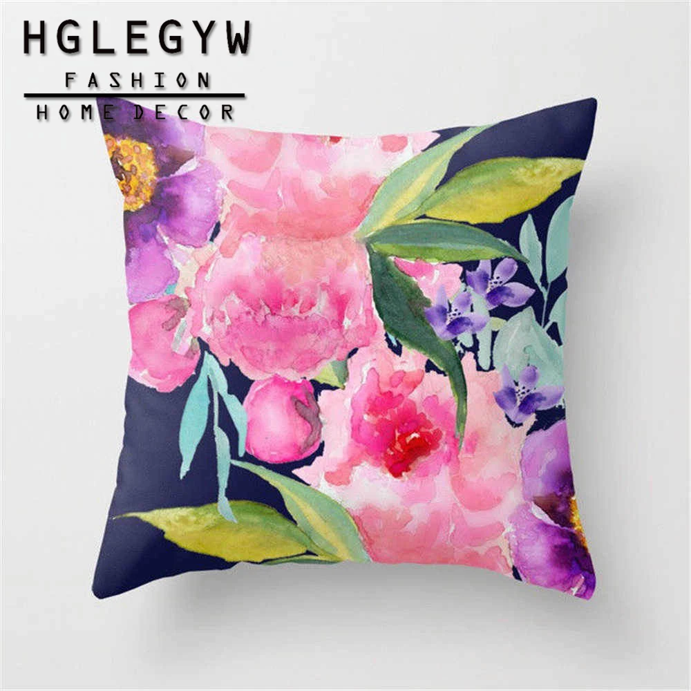 HGLEGYW чехол для подушки с цветочным рисунком, Хлопковый чехол для подушки, Льняные Наволочки с принтом для офиса, дома - Цвет: 16