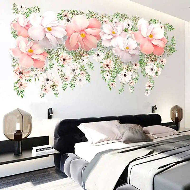 Романтические 3D розовые цветы большие наклейки на стену мебель гостиной ТВ украшение стены стикеры декоративные наклейки для дома искусство