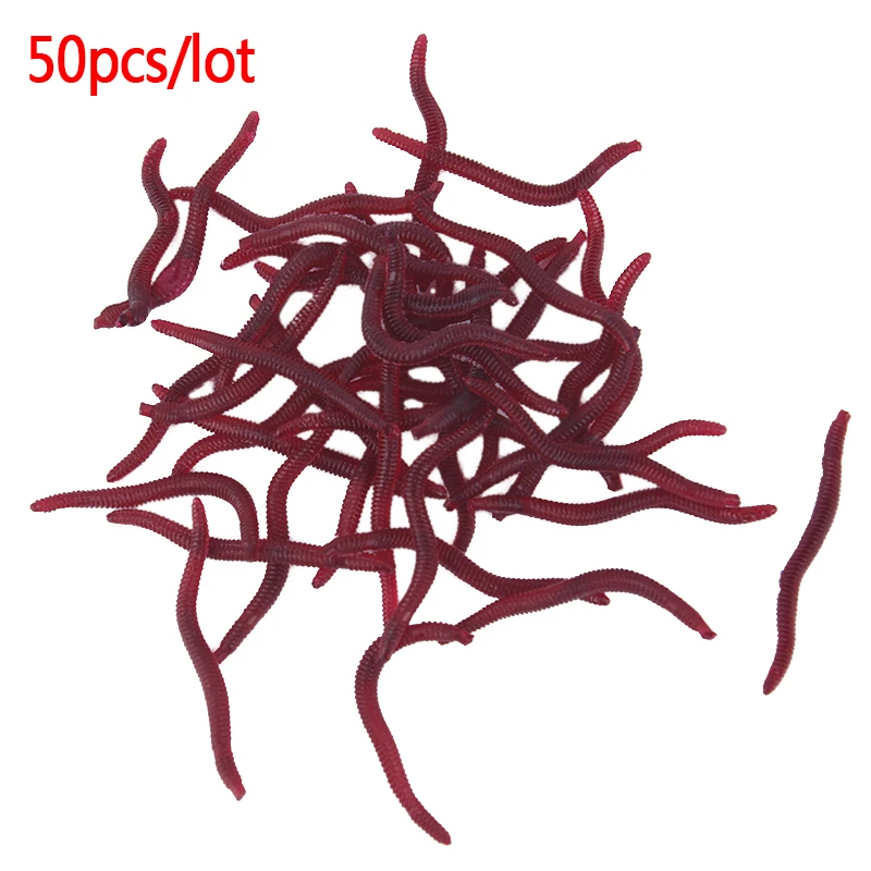 

50Pcs/lot Earthworm red Worms Artificial Fishing Lure Soft Lure Fishing Simulation Tackle Lifelike Fishy Smell Lures
