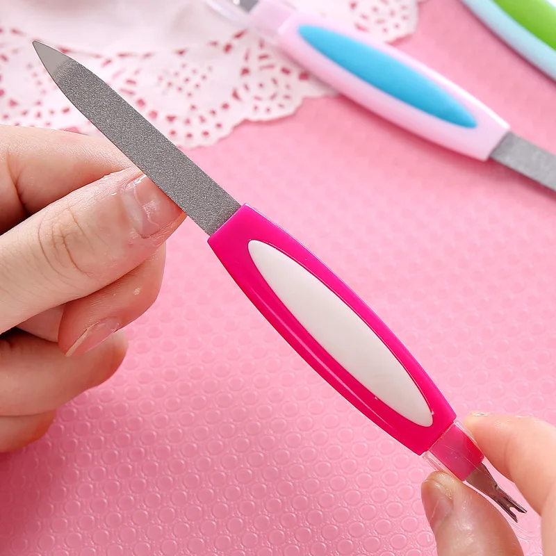 

1 PC Professional Metal Double Sided Nail Files with Plastic Handle Beginner DIY Manicure Tool Edge Dead Skin Remove Nail Polish