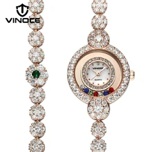 VINOCE Gold Long Bracelet Women Watches Luxury Crystal Diamond Elegant 2017 Ladies Wristwatches Relogio Feminino