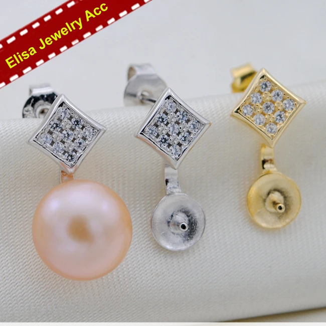 Square Design Pearl Stud Earrings Jewelry S925