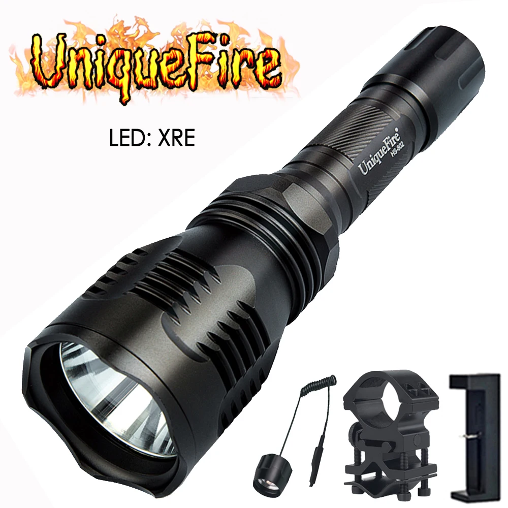 UniqueFire HS-802 XRE белый/зеленый/красный свет охотничий светодиодный фонарь комплект+ переключатель Rat Tail+ Крепление прицела+ зарядное устройство