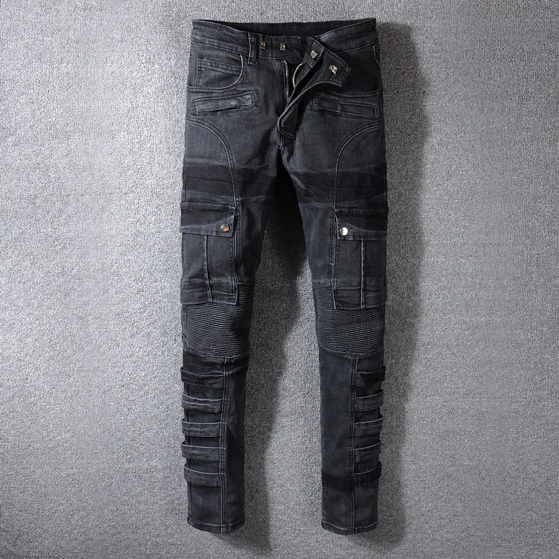 Fashion Streetwear Men Jeans Black Color Spliced Designer High Quality Hip Hop Denim Cargo Pants Big Size 29-42 Biker Jeans Men Fashion Streetwear Men Jeans Black Color Spliced Designer High Quality Hip Hop Denim Cargo Pants Big Size 29-42 Biker Jeans Men