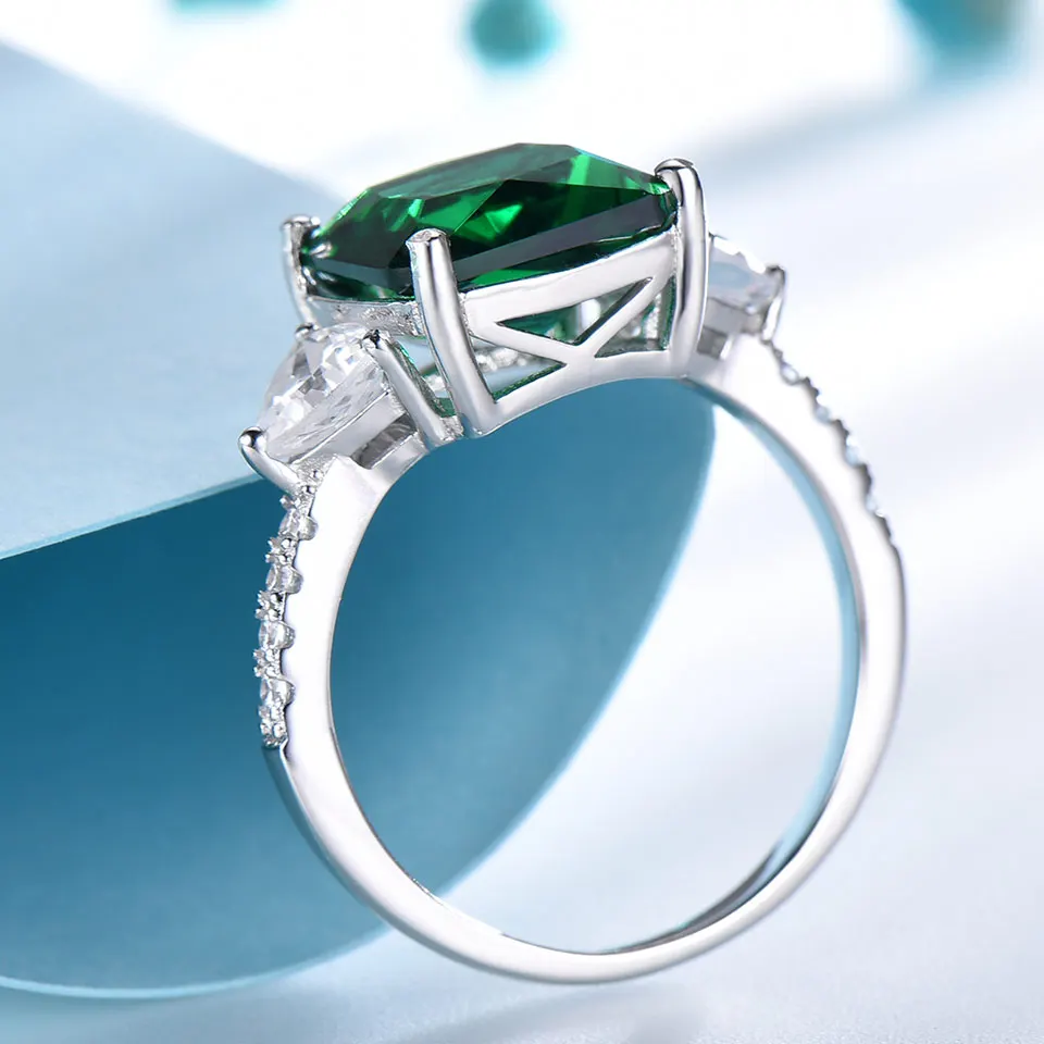 UMCHO Emerald Gemstone Rings for Women Solid 925 Sterling Silver Promise Ring Square Green Wedding Engagement Luxury Jewelry New