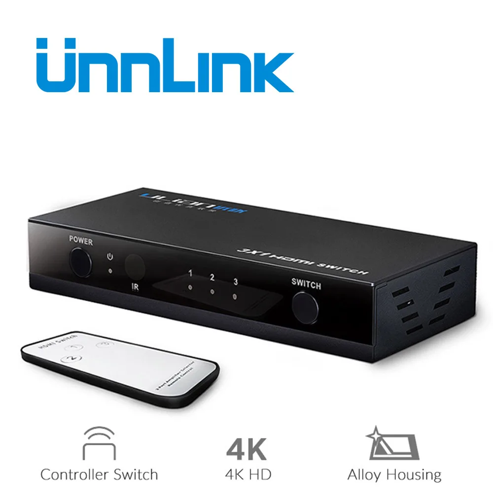

Unnlink HDMI 3 Port HDMI Switcher Splitter HDMI 3 In 1 Out 4K Adapter with IR for XBOX 360 PS3 PS4 LED Smart TV mi Box projector