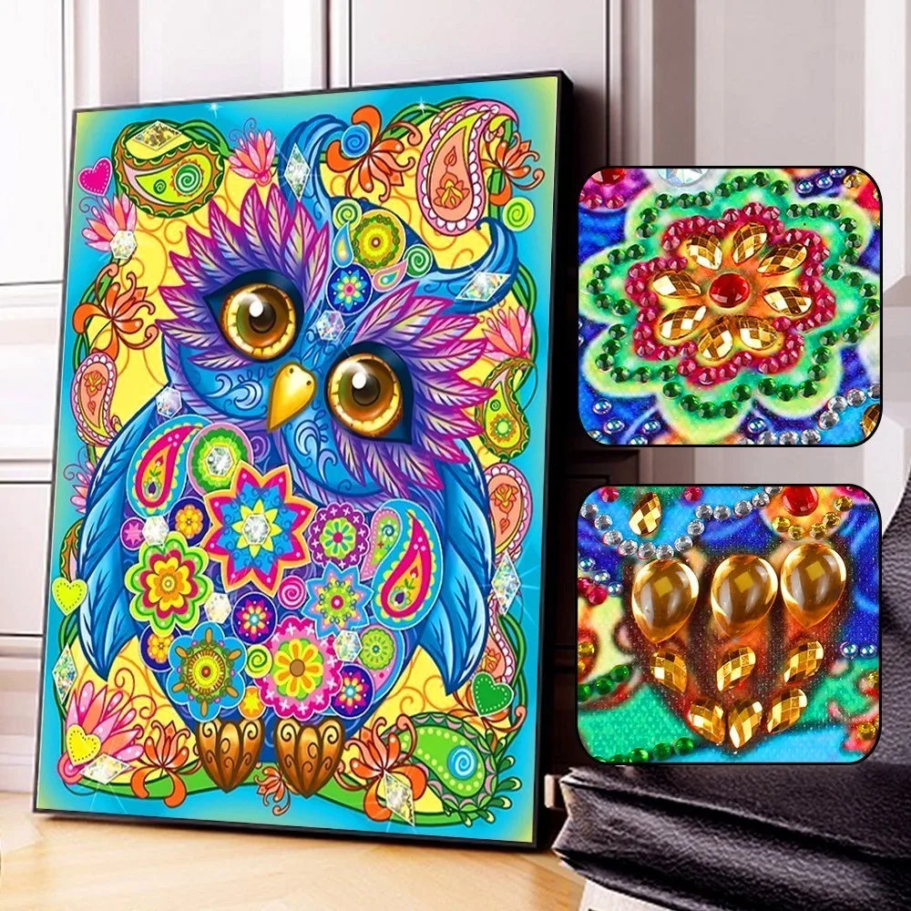 

AZQSD Special Shaped Diamond Painting Owl Lovely Style DIY 5D Partial Drill Cross Stitch Kits Painting Art Home Decor