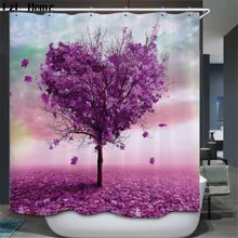LzL Home Purple Love Tree 3D Shower Curtain Beautiful Flower Bathroom Curtain Waterproof Polyester Oil Painting Home Decorations