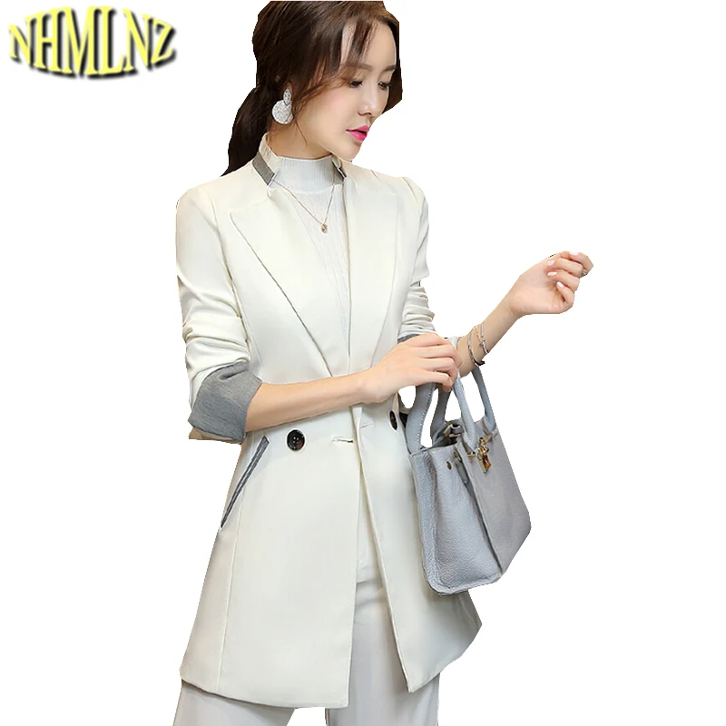 

Autumn New Fashion Women Suit Elegant Slim Professional Leisure Suit Women Big yards Long sleeve Splicing Medium long Suit G1991