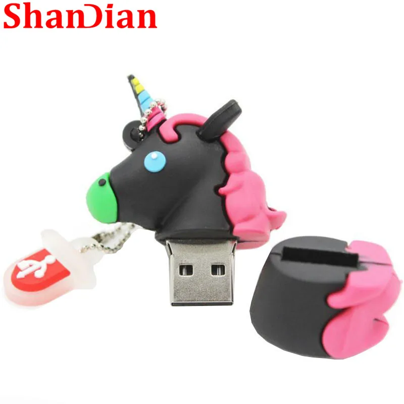 SHANDIAN новый стиль мультяшный флеш накопитель в виде единорога 64Гб 32Гб usb Милая