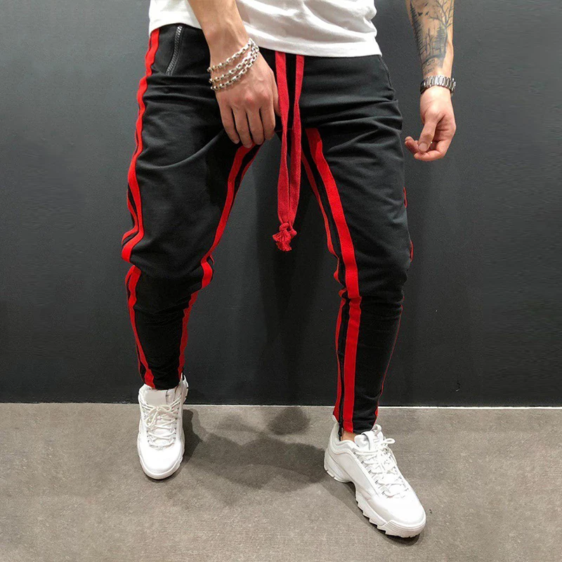 

Stitched Zipper Slacks Casual Men Pants Mid Waist Full Length Slacks Men Pencil Pants Drawstring Fashion Slim Male Pants New D40