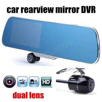 

5" inch Night Vision 1080P Car Camera Recorder Rearview Mirror DVR Dual Lens Front Rear Detection free shipping