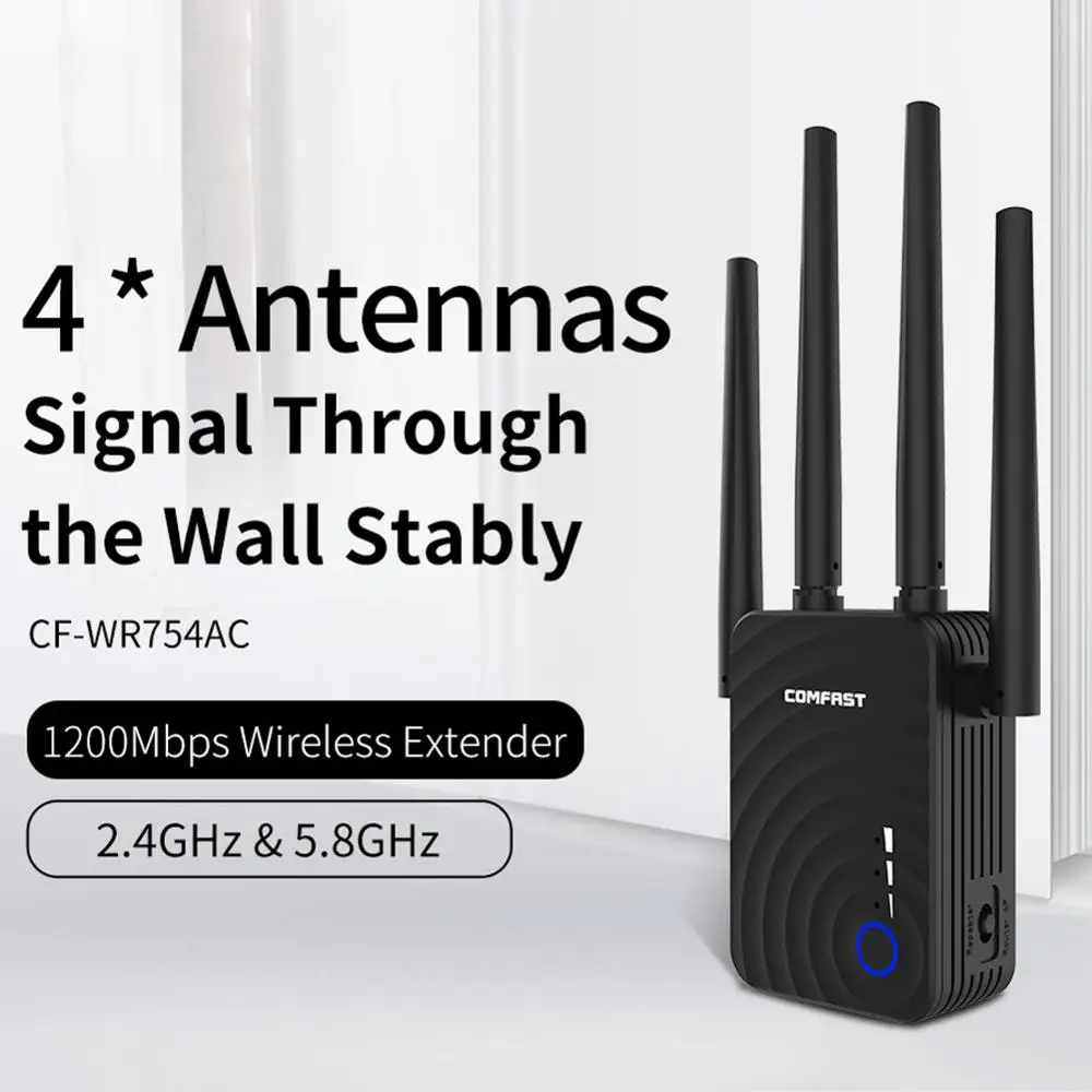 

Wireless WiFi Router Repeater Signal Extender 1200Mbps 2.4/5.8GHz Dual Band Wifi Signal Amplifier