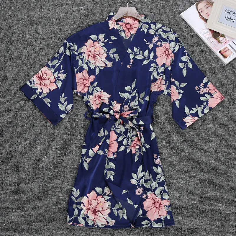 

QWEEK Robe Femme Silk Sleepwear Satin Bathrobe Kimono Home Dress Flower Robe Vintage Sexy Sleep Lounge Elegant Night Wear Women