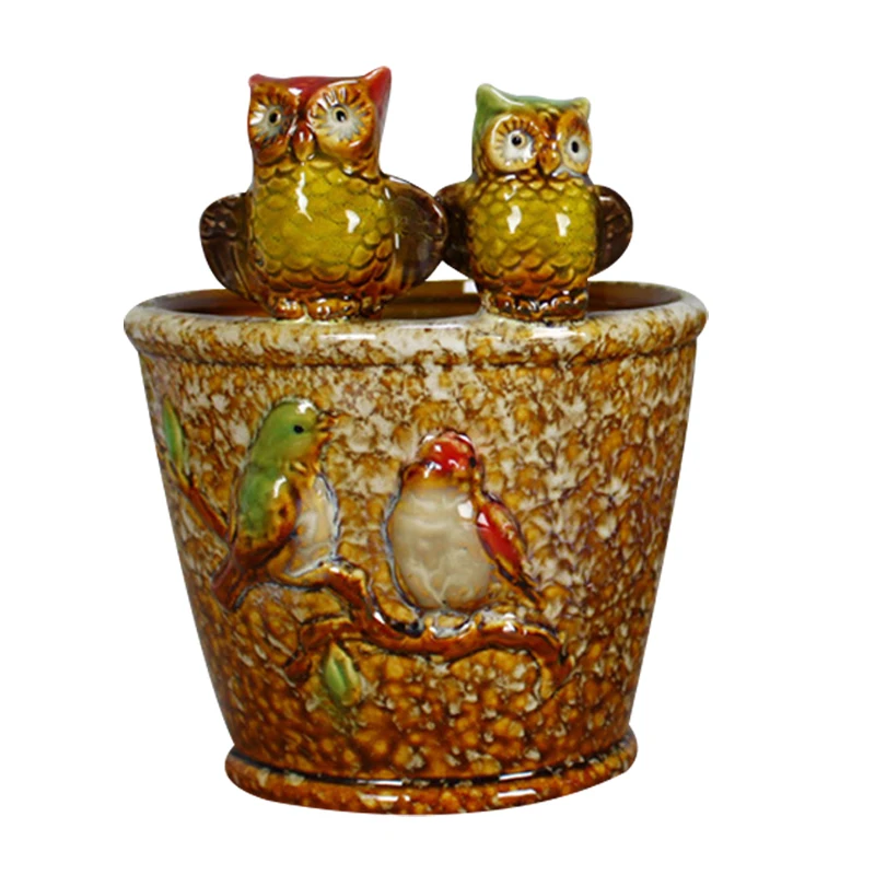 

Creative Ceramic Owl Figurines Storage Jar Ornaments Vintage Ceramic Bird Flower Pot Desktop Crafts Home Decoration Gifts