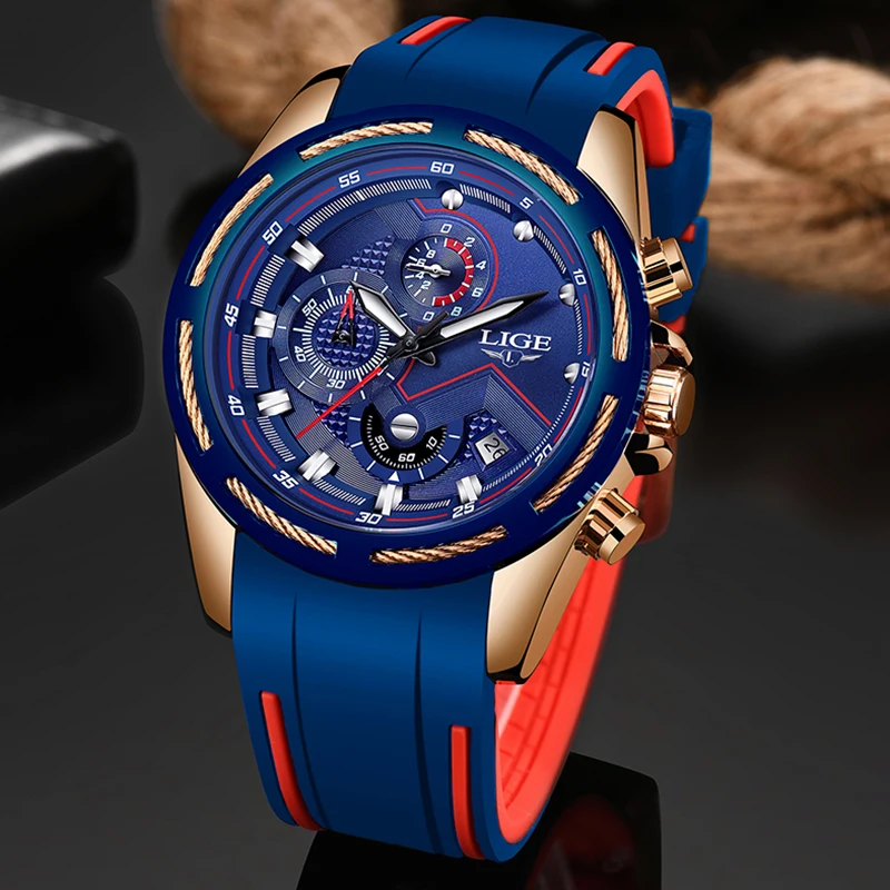 Günstige LIGE Casual Sport Uhren für Männer Blau Top Marke Luxus Military Wasserdichte Armbanduhr Mann Uhr Mode Chronograph Armbanduhr