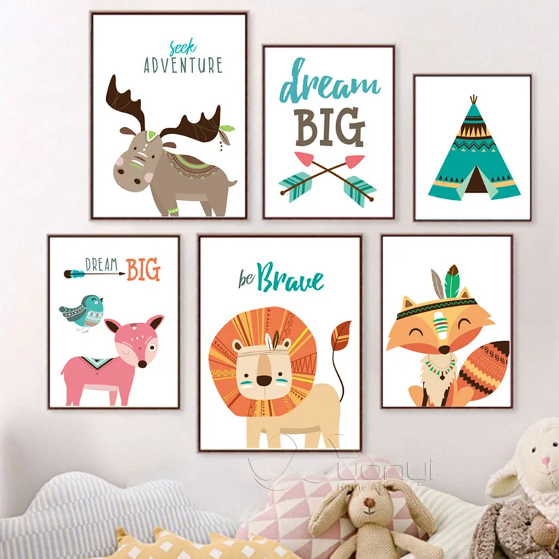 AFFLATUS-Deer-Fox-Lion-Dream-Wall-Art-Canvas-Painting-Posters-And-Prints-Nordic-Animals-Wall-Pictures
