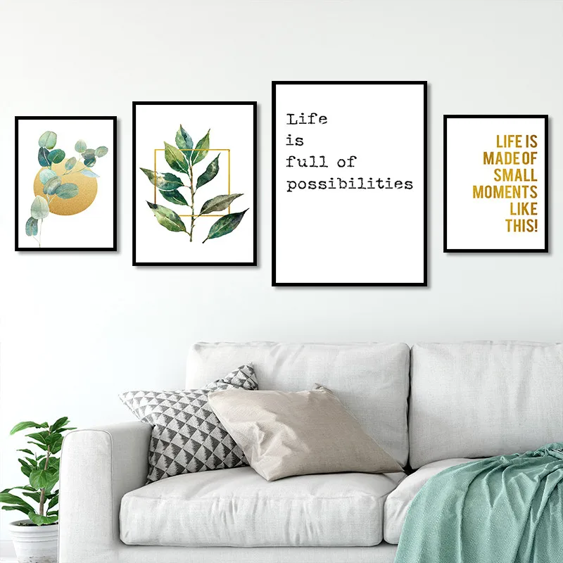 

Hot sale Nordic style concise Leaf Letter Round square Art Canvas Poster and Print Canvas Painting Decorative Wall Decor P0011