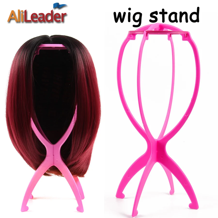 1PC Pink Black Wig Stand Head Plastic Wig Holder Stand Portable Folding