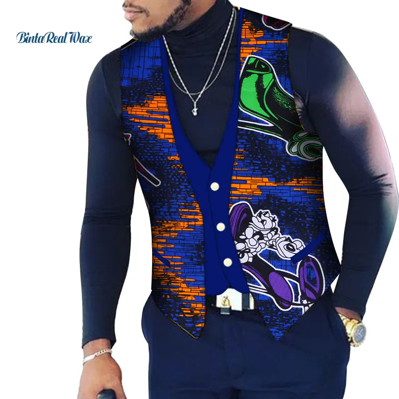 Мужская африканская рубашка на заказ Bazin Riche, лоскутный принт, топ, жилет, хлопок, Дашики, традиционная африканская одежда WYN107
