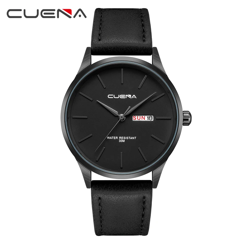 Модные кварцевые часы CUENA, мужские роскошные брендовые водонепроницаемые наручные часы с кожаным ремешком, мужские часы, мужские часы - Цвет: 6646P04