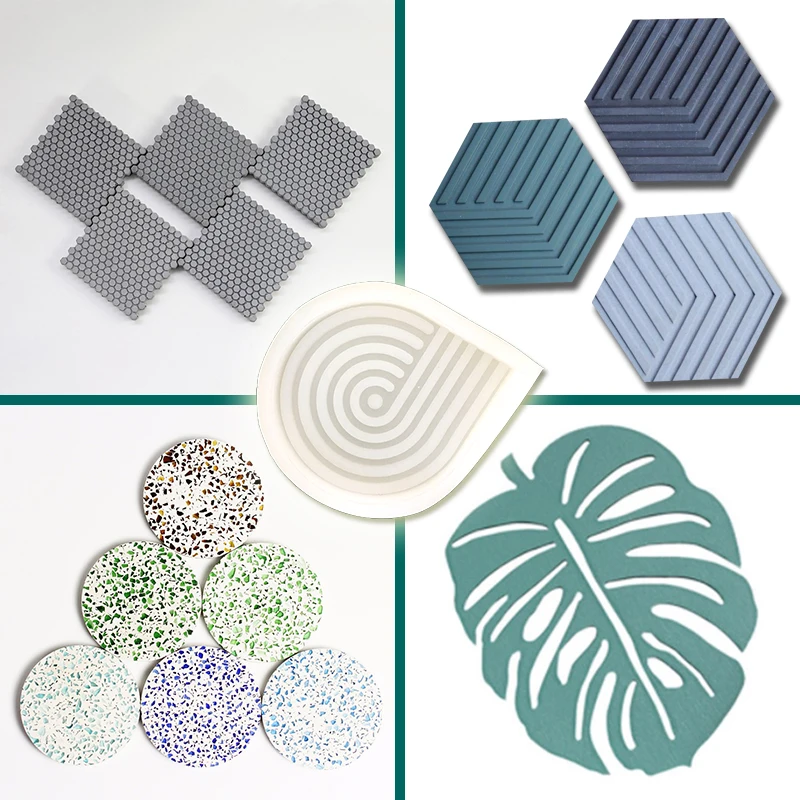 

Hexagonal geometry cup cushion tray mold cement cup cushion concrete decorative silicone mold