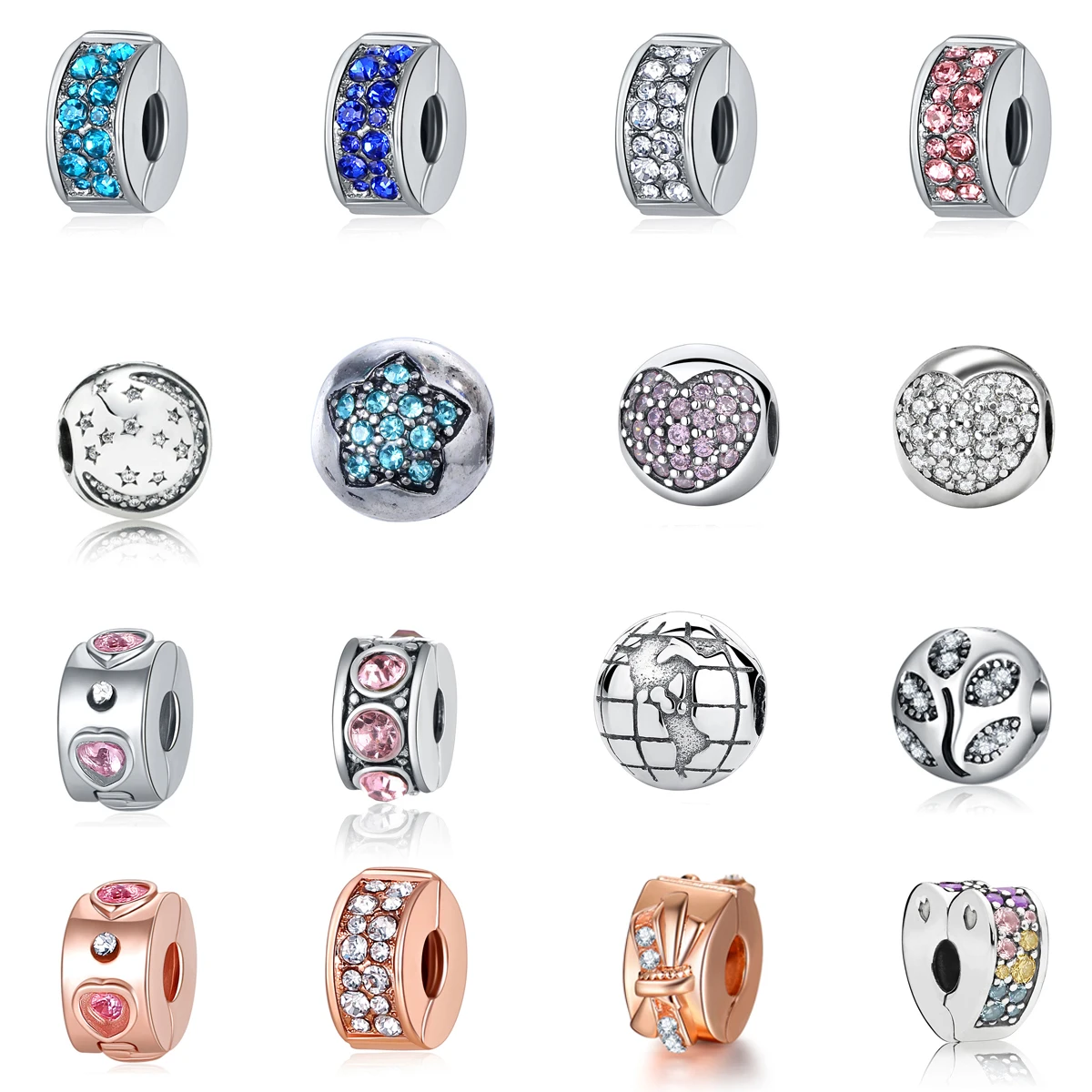 

Free Shipping High Quality Silver Charm Spacer Clip Safety Buckle Beads Crystal Bead Fit Pandora Bracelet For Women Diy Jewelry