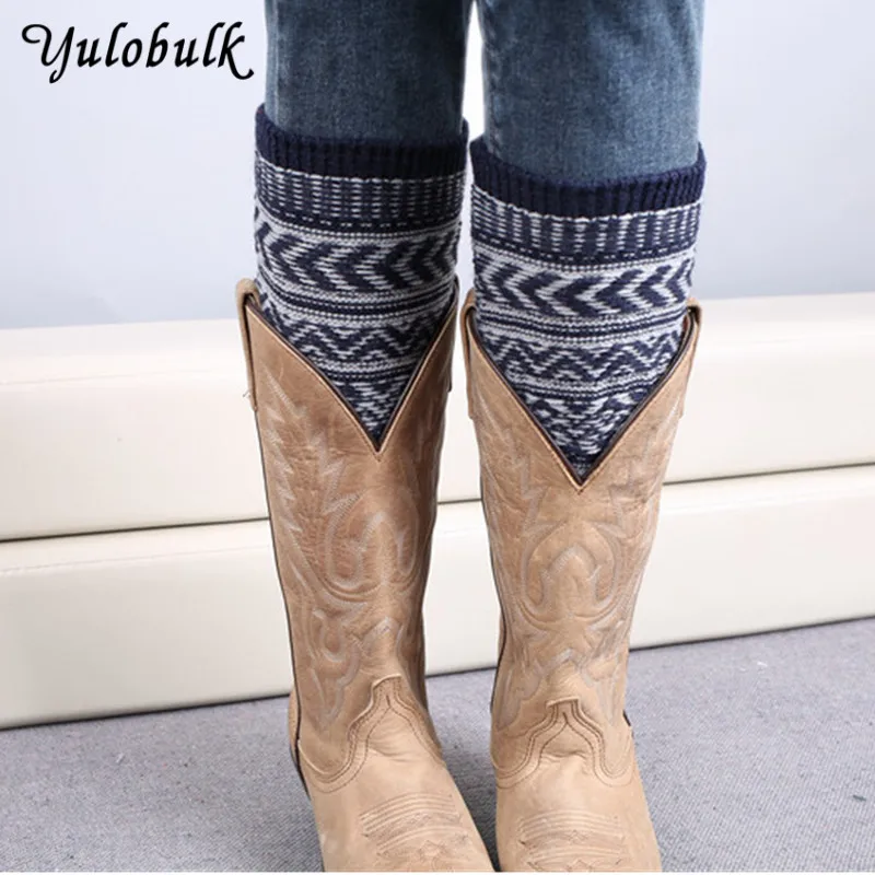 

Woman's Fall Boot Sock Knit Leg Warmers for women Contrast Color Bohemia Leg warmer L Stripe warm boot cuffs winter Leg Gaiter
