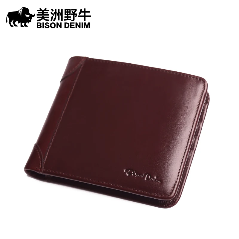 

2018 BISON DENIM High Quality Men Cowhide Wallet Genuine Leather Brand Credit Card Wallet Large Capacity Men's Wallet Free Ship