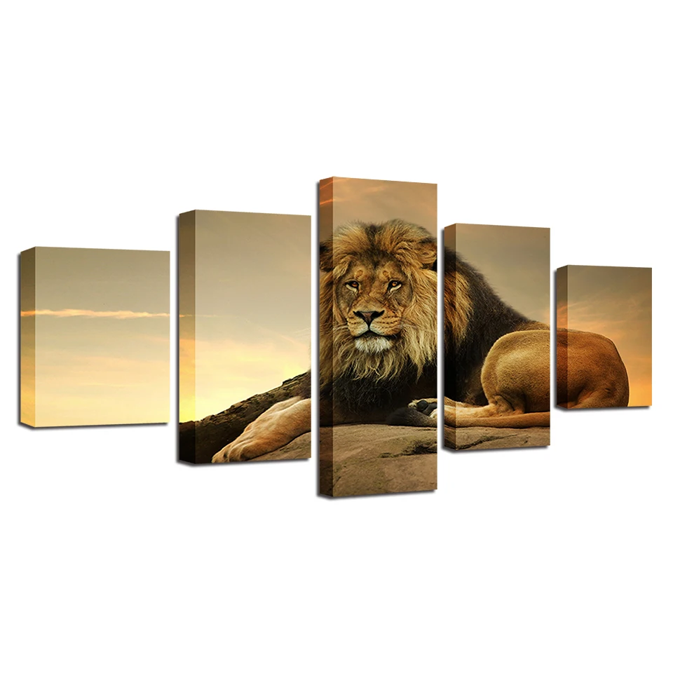 Canvas-HD-Prints-Poster-Wall-Art-Animal-Pictures-Framework-5-Pieces-The-King-Of-Beasts-Lion (3)