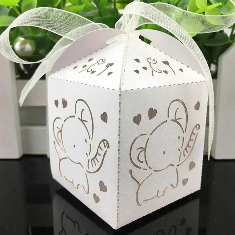 

50pcs/lot Creative Laser Hollowed Paper Ribbon Box Christening Birthday Baby Show Gift Candy Package Box