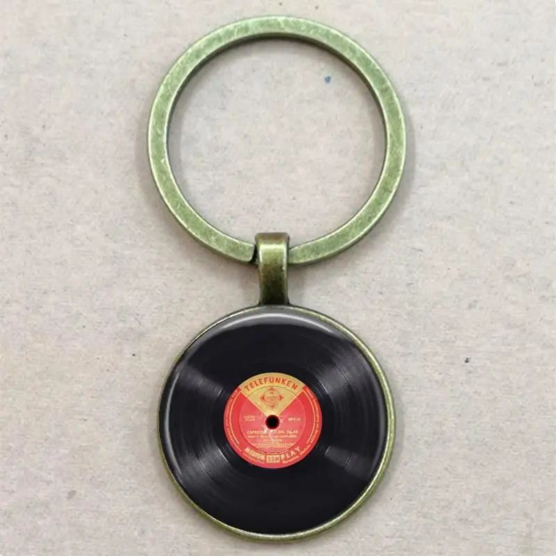 

Vinyl Record Keychain - DJ Gift - Bronze record keyring or Silver vinyl record key ring