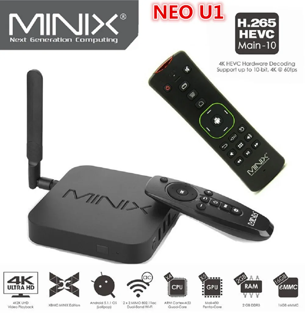  MINIX NEO U1 Android TV Box Amlogic S905 Quad Core 2G/16G 802.11ac 2.4/5GHz WiFi H.265 HEVC 4K Ultra HD XBMC  Smart TV Box 