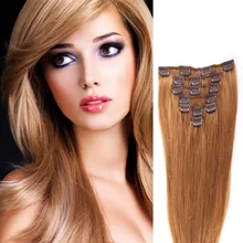 Lightest Brown #10 Full Head Clip In Human Hair Extensions Brazilian Virgin Hair Wavy Clip In Hair Extensions 16″-26″ 10PCS 120G