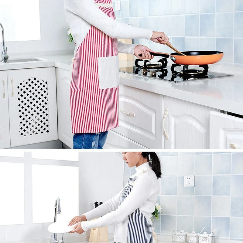 Delantales de encaje blanco para mujer rayas azules Rojas Cocina Tablier Cocina Delantal restaurante Chef Cocina vestido babero