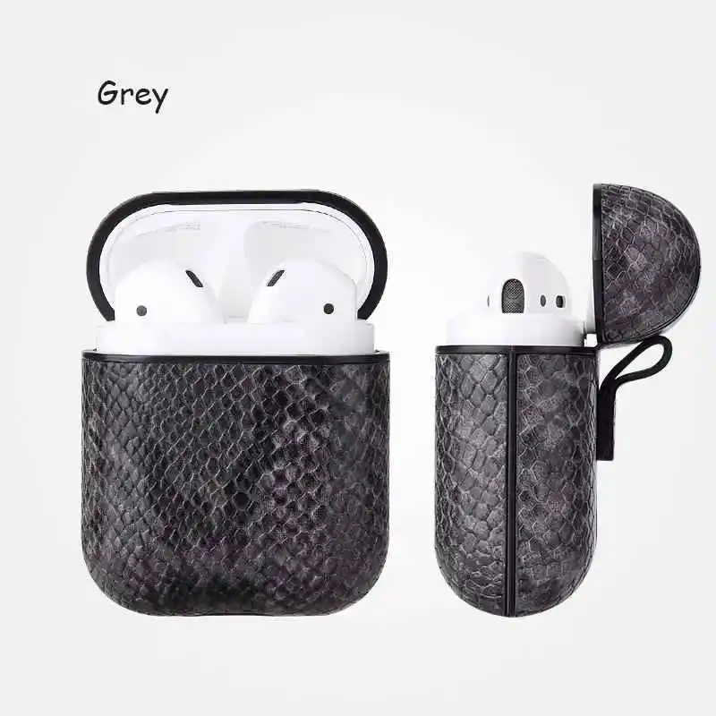 Сексуальная сумка из змеиной кожи чехол для Apple AirPods Bluetooth беспроводные наушники кожаный чехол для Air Pods Funda чехол для зарядки чехол s - Цвет: Grey