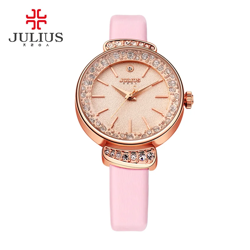New Julius Lady Woman Wrist Watch Quartz Hours Best Fashion Rhinestone Dress Multicolor Bracelet Leather Girl