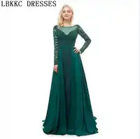 Abiye Gece Elbisesi Green Long Sleeve Evening Dresses A Line Handly Sew Beads Robe De Soiree Formal Dress Women Elegant