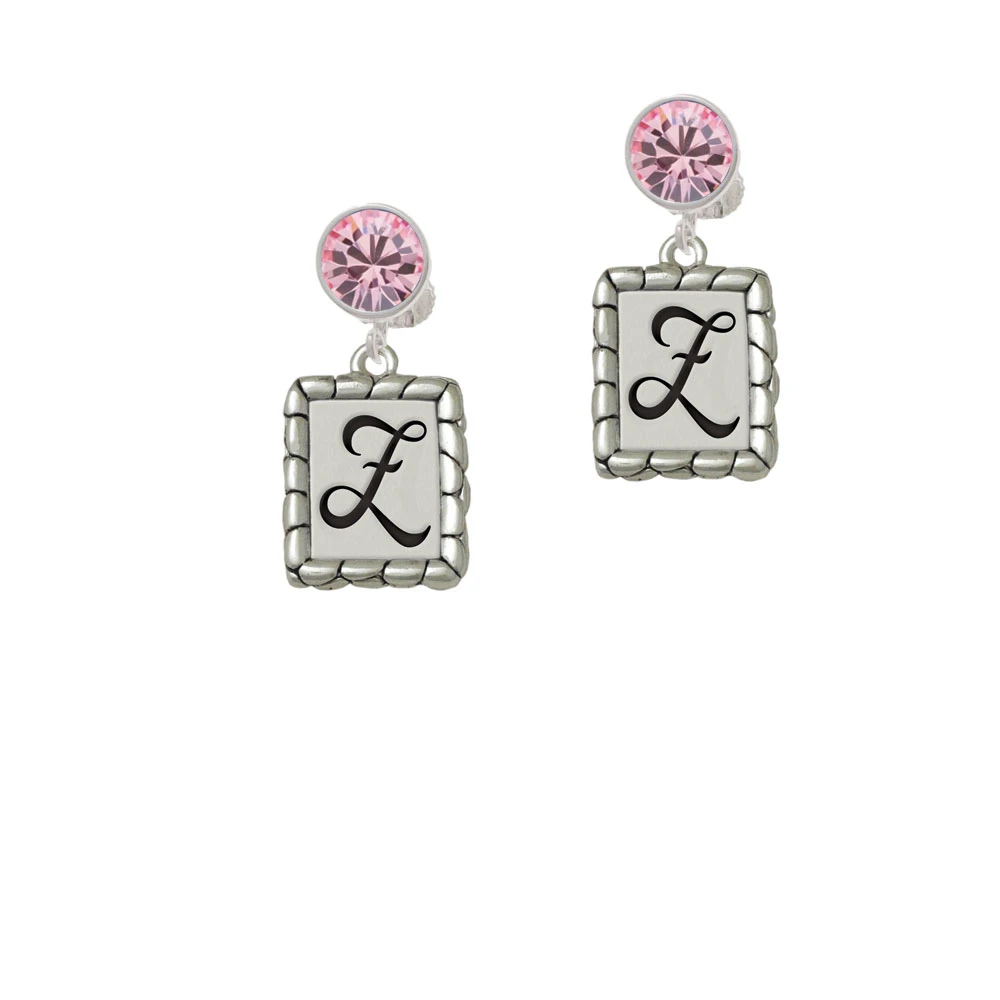 Pebble Border Initial - Z Crystal Clip On Earrings (3)