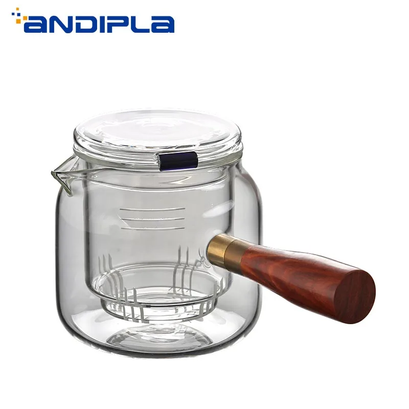 (Can Be Burned) 400ml Heat Resistant Glass Teapot Side Handle Kettle