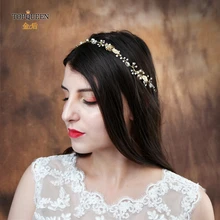 TOPQUEEN HP122 свадебное украшение на голову, стразы, бусина, свадебные украшения для волос, аксессуары в богемном стиле, золотые листья, корона для волос