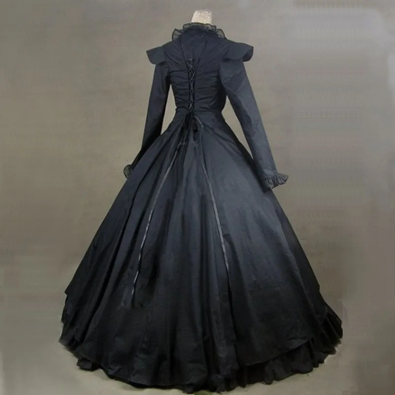 Может быть на заказ Ретро черное платье с длинным рукавом для взрослых 18 век готическое викторианское платье/Бальные платья для Хэллоуина