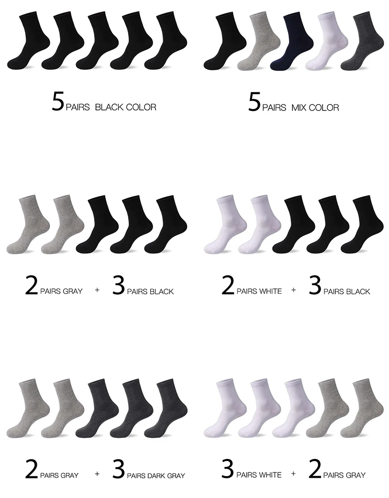 Высокое качество Повседневное Для Мужчин's Бизнес Носки для мужчин Хлопковые фирменные носки экипажа осень-зима черный белый Носки для Мужчин 5 пар большой Размер