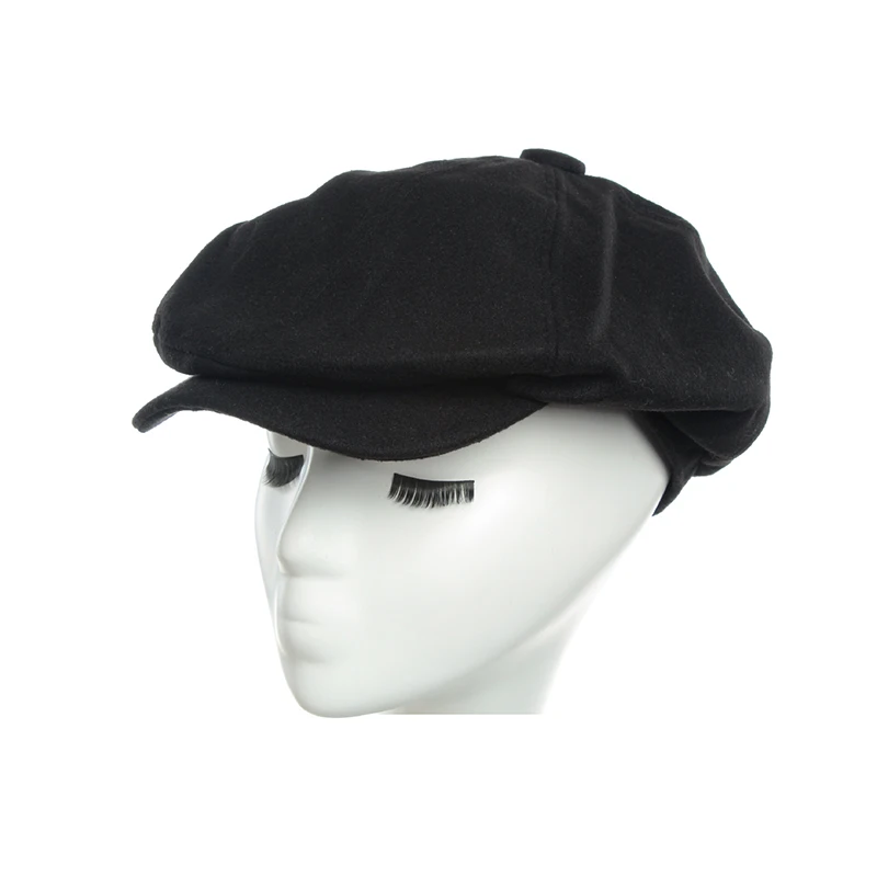 Шерстяная восьмиугольная кепка, газетный берет, шапка для мужчин, для папы, плюща, кепка s, для гольфа, для вождения, плоская, таксистка, плоская шапка, Осень-зима - Цвет: Black