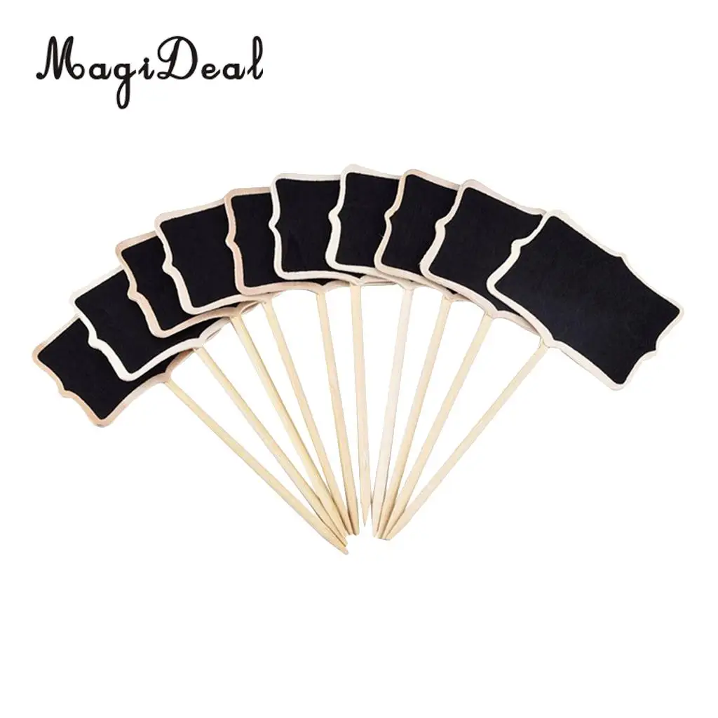 MagiDeal 10 Pieces Wooden Blackboard Chalkboard Message Board with Stick Tags Garden Nursery Pots Planters Flower Label Marker