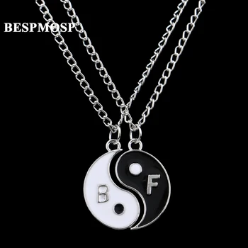 

Bespmosp 24PCS/Lot Wholesale Eight Diagrams Yin Yang Black White 2PC Chain Pendant Necklace Best Friends Friendship BFF Jewelry