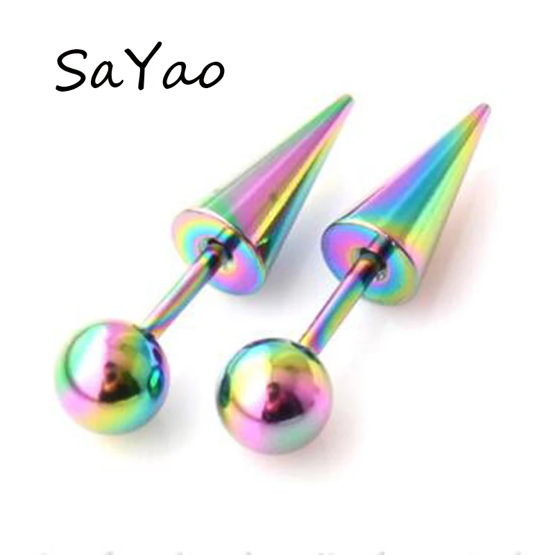 2 pieces fake stainless steel ear Taper Fake Ear Stretcher stud Earrings Ball spike cheater expander Men punk jewelry - Image 5