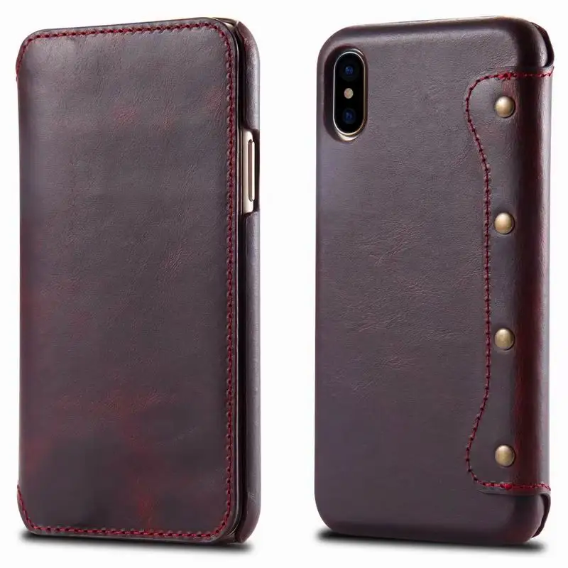 

Genuine Cow Leather Case for Iphone X 10 Cellphone Flip Wallet Real Cowhide Cover Phone Protection Case Oil Wax Skin Caps Bags